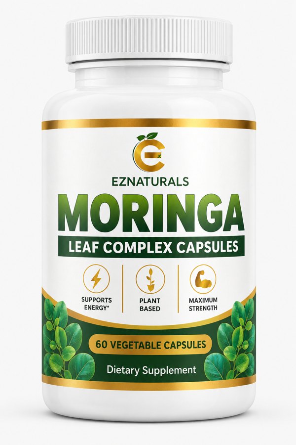 Product packaging of EZNaturals Moringa Leaf Complex – Plant-Based Wellness